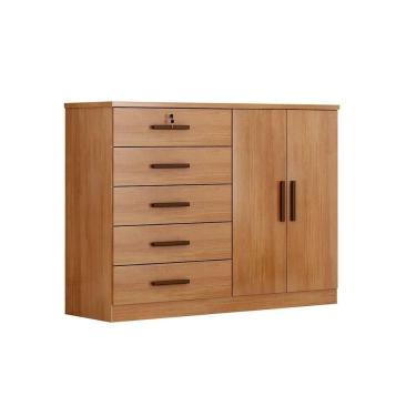 Imagem de Cômoda Space C 5 Gavetas 2 Portas MDF Puxador Metálico Branco com Trava para Quarto Casal