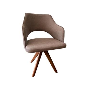 Imagem de Cadeira De Jantar Zara Giratória Revestida Em Tecido Linho Bege Rosado Cor Fúcsia Escuro