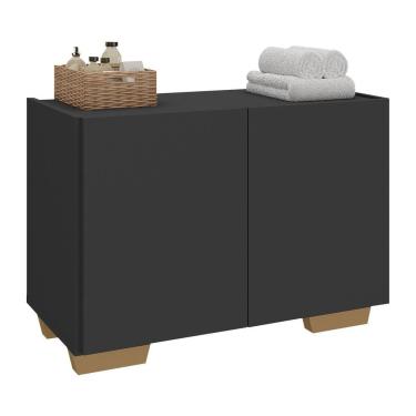 Imagem de Gabinete Armário De Banheiro 62,5cm 2 Portas Com Pés Multimóveis Mp5046 Preto/natural Preto/natural