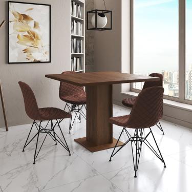 Imagem de Mesa Jantar Londres Quadrada Amêndoa 90Cm 4 Cadeiras Eames Estofadas Caramelo Ferro Preto