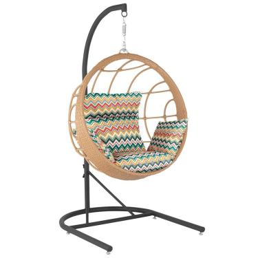 Imagem de Balanço Suspenso Ninho Em Aluminie Fibra Ráfia E Suporte U Preto, Tecido Impermeável - Z35