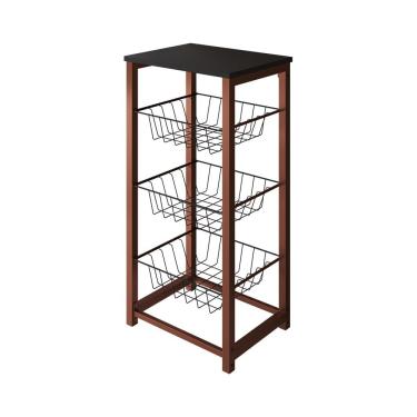 Imagem de Fruteira De Chão Cozinha Desmontada Aço Cobre Cesto Preto Tampo Preto Madri Cor: Preto