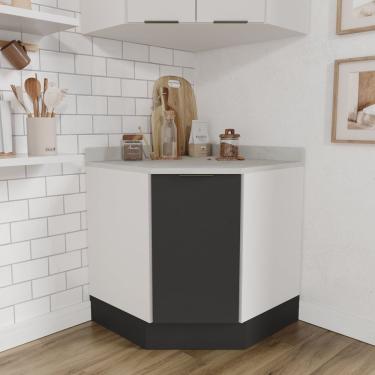 Imagem de Balcão Canto Oblíquo Com Tampo Com Rodapé Puxador 150cm Ipanema Cabecasa Madeiramadeira Grafite Trama/branco