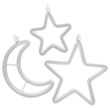 Imagem de Decoração Cortina Varal Cordão Fio De Luzes Lâmpadas Estrela Lua Céu Led Natal Enfeite 2,5m