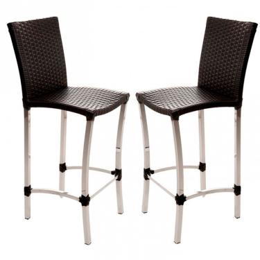 Imagem de Kit 2 Banquetas Alta Cannes Alumínio Assento Fibra Sintética 105 Cm Preto Trama Original