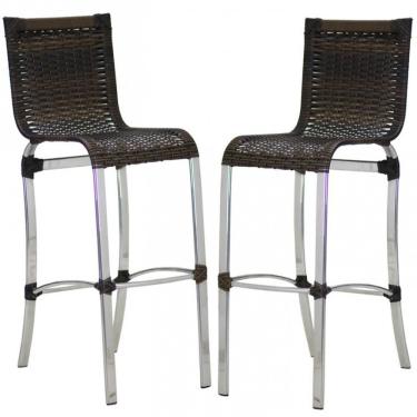 Imagem de Kit 2 Banquetas Alta Haiti Alumínio Assento Fibra Sintética Marrom Trama Original