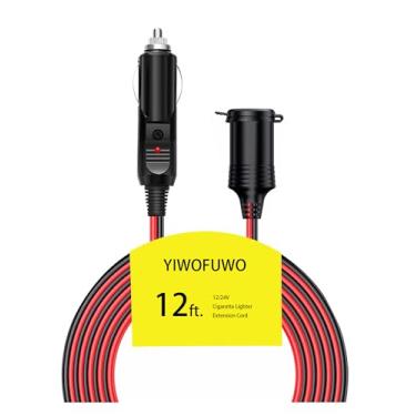 Imagem de YIWOFUWO Cabo De Extensão Para Isqueiro 12 Pés, 16Awg Alta Resistência V, Carregador Carro Compressor Ar, Aspirador Pó E Outros Equipamentos Portáteis