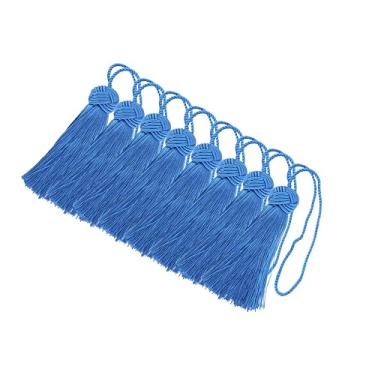 Imagem de BEL AVENIR Conjunto De 8 Peças Chaveiros Elegantes Poliéster Com Borlas Coloridas, Pingentes Artesanais Para Árvore Natal, Guirlanda Faça Você Mesmo, Decoração Festa Casamento Em Casa (Azul Royal)