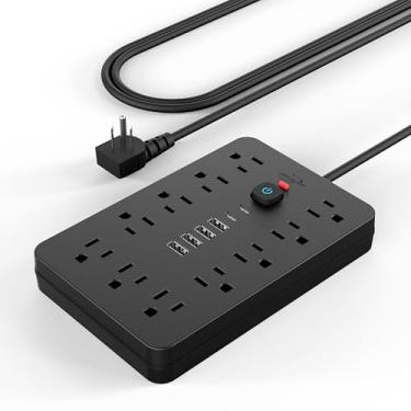 Imagem de Simple Deluxe Protetor De Surtos 1Jouleloom Com Régua Energia, 11 Tomadas, 4 Portas Usb E 2 C, Cabo Extensão 1,5 M, Plugue Plano, Montagem Em Parede, Estação Carregamento Mesa Proteção Contra Sobrec