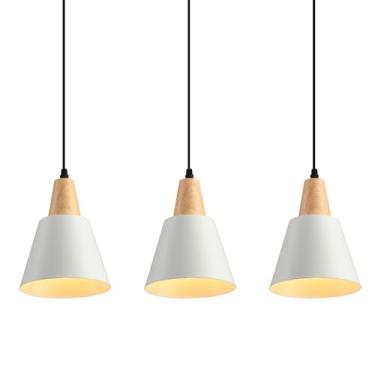 Imagem de IHENGYANLT Pacote Com 2 Luminárias Pendentes, Luzes Brancas Para Ilha De Cozinha, Teto Industrial Minimalista Cúpula Madeira Ilha, Celeiro, Sala Jantar, Estar E Quarto