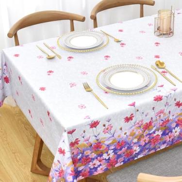 Imagem de Zobesta Toalha De Mesa Vinil Para Mesas Retangulares - Capa Floral Impermeável Rosa Cozinha E Área Externa (55 X 86 Pol., 6 A 8 Lugares)