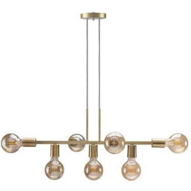 Imagem de Pendente Lustre 7 Lâmpadas para Sala de Jantar e Comércio 68cm Estilo Moderno e Funcional(Dourado Verniz)