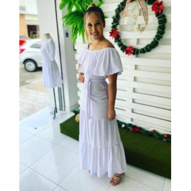 Imagem de Vestido Longo Em Malha Canelada Ombro A Ombro Branco Tamanho Único Ves
