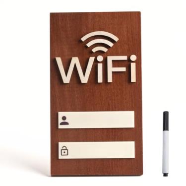 Imagem de Parvigo Placa WiFi, mesa de madeira maciça ou placa de senha WIFI para quarto de hóspedes, ímã estética primitiva reescrita placa Wi-Fi decoração para Airbnb (madeira de pinho marrom)