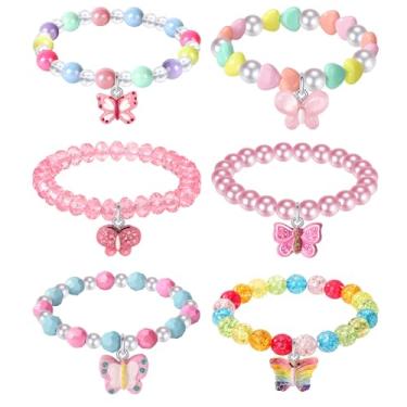 Imagem de BGSHEMNI 6 Pieces Colorful Girls Butterfly Bracelets Rainbow Beaded Bracelet for Birthday Party Favors Toddler Friendship Bracelet Jewelry Little Girls Costume Butterfly Jewelry-Butterfly