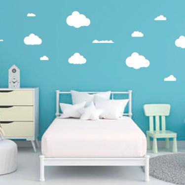 Imagem de Adesivo De Parede Quarto Infantil Menino E Menina Nuvens Brancas