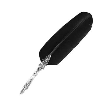 Imagem de KIMISS Caneta de Tinta de Dip de Penas Vintage, Ponta de Aço Inoxidável, Caneta de Assinatura de Negócios para Uso Corporativo (Preto)