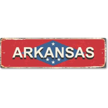 Imagem de SmartSign Placa de metal vintage do estado do Arkansas de 10 x 35,5 cm, alumínio à prova de ferrugem de 40 mil com sobretudo transparente, decoração de parede retrô, multicolorido
