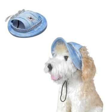 Imagem de Harikaji Boné para animais de estimação, chapéu redondo moderno de lona para cães, chapéu de princesa de beisebol, alça ajustável no queixo, viseira de proteção solar para cachorrinhos (Tie Dye Blue,