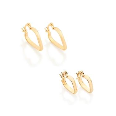 Imagem de Kit 2 Argolas Rommanel Banhado Ouro 18k Coração 520883-520884