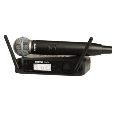 Imagem de Shure Sistema de microfone GLXD24/B58 com receptor GLXD4 e transmissor portátil GLXD2 com cápsula de microfone vocal BETA 58A