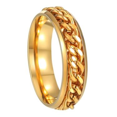 Imagem de Udolfly Anéis fidget masculinos, anéis giratórios de ansiedade, anéis de corrente clássica para mulheres e adultos, anel de aço de titânio, 12, Metal, Sem pedra preciosa