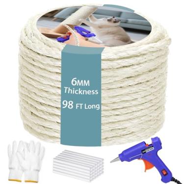 Imagem de Corda de sisal de 6 mm para poste arranhador de gatos, kit de corda de cânhamo natural para reparo de arranhadores, torre de árvore de gato, substituição de móveis de parede com pistola de cola quente