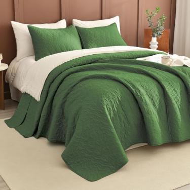 Imagem de Lady Ann Colcha Queen extragrande verde-oliva 100 x 106, 3 peças, estampa de folhas, conjunto de colcha queen extragrande, para cama extragrande, colchas e cobertores leves e macios