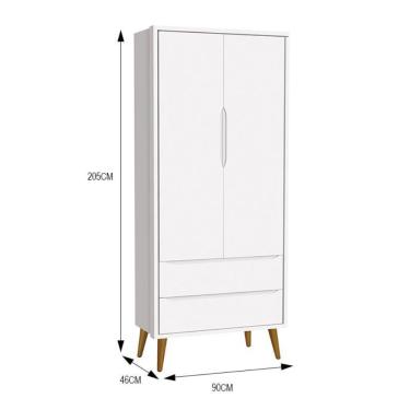 Imagem de Dormitório Infantil Theo Retrô 2 Portas, Cômoda 1 Porta, Berço com Pés Amadeirado e Colchão - Reller Móveis Branco Fosco