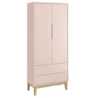 Imagem de Dormitório Classic 2 Portas, Cômoda com Porta com Pés Madeira Natural e Colchão D18 - Reller Móveis Rosa