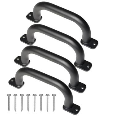 Imagem de ESPETTS Pacote com 4 alças de acessórios de playground de metal preto de 25 cm - alças de segurança para ambientes externos, conjunto de balanço para crianças, casa de brinquedo, casa na árvore,