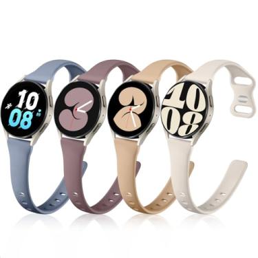 Imagem de GEAK Pulseira compatível com Samsung Galaxy Watch 6/Galaxy Watch 4 5 40 mm 44 mm, pulseira de silicone macia fina de 20 mm para Samsung Watch 4 pulseiras-Active 2 Watch Small Starlight/Bluegrey/Smoke