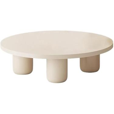 Imagem de Mesa De Centro Simples Mesa De Centro Criativa Nórdica Sala De Estar Casa Redonda Creme Mesa Lateral De Madeira Maciça Mesa Pequena Mesa De Centro Estilo Wabi-sabi, White, Small