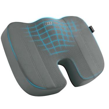 Imagem de Skechers Almofada de assento, almofada de espuma viscoelástica resfriada a ar para cadeira de escritório, acessórios ergonômicos de mesa de escritório para alívio da dor no cóccix, almofadas de