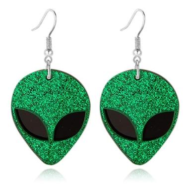 Imagem de Dreuyet Brincos alienígenas para mulheres e homens, personalizado, desenho animado, astronauta, alienígena, novidade engraçada, brinco com pingente estranho, joia de festa de Dia das Bruxas, Medium