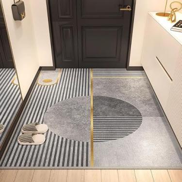 Imagem de Tapete antiderrapante 160 x 230 cm lavável grande quarto macio pilha curta lavável na máquina tapete para sala de estar escritório decoração moderna casa linhas geométricas modernas cinza amarelo