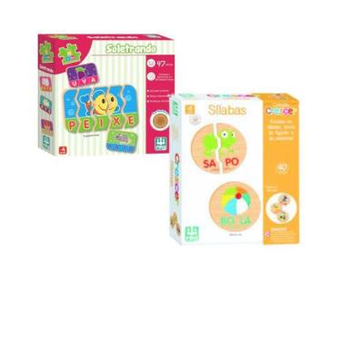 Imagem de Kit Quebra Cabeça Educativo Madeira Encaixe Silabas Infantil Soletrand