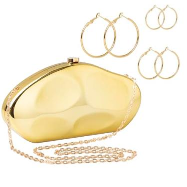 Imagem de Cicyoidt Conjunto de 4 peças de bolsa clutch para mulheres, bolsa noturna de acrílico com brincos e corrente para casamento, formatura e festa, Dourado