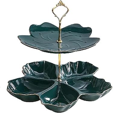 Imagem de Suporte Para Bolo Prato De Sobremesa De Cerâmica De Moda Prato De Sobremesa Duplo Mesa De Bolo Suporte De Frutas De Doces De Pastelaria Multicamadas Para Festa De Aniversário De Casamento, C