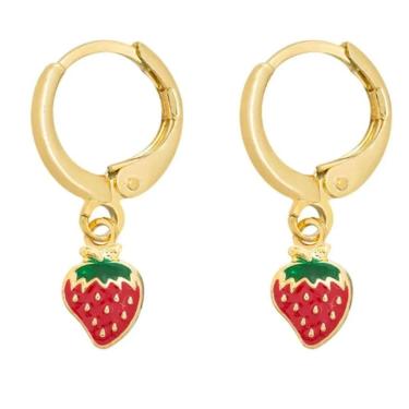 Imagem de Brinco semijoia infantil moranguinho argolinha banho ouro18k-Feminino