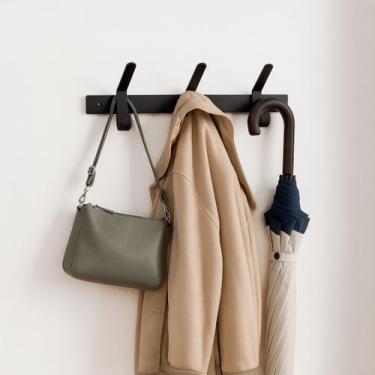 Imagem de Cabideiro de Parede 3 Ganchos Aço Preto Até 20kg Suporte Organizador P