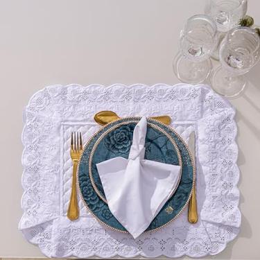 Imagem de Plumasul Conjunto Jogo Americano Bella Mesa Chateau Versailles 100% Algodão Cetim 300 fios - Cor Branco