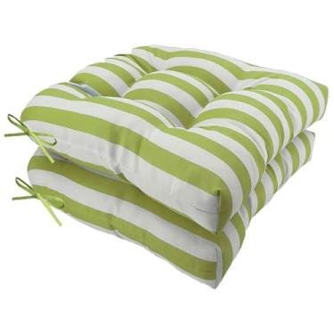 Imagem de Outdoor Chair Cushions, U-Shaped Wicker Seat Cushion Set of 2, Water-Resistant and Fading-Resistant for Patio Garden Home Office Furniture(Green stripes)