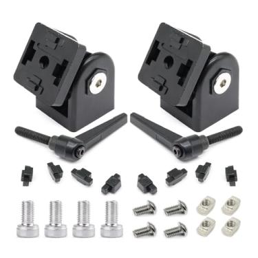 Imagem de BLCCLOY 2 conjuntos de dobradiças giratórias de alumínio preto 4040 de extrusão de alumínio com alça para 40 séries 40/40 4080 V T Slot extrudado perfil de alumínio conector de hardware