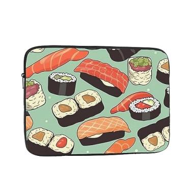 Imagem de Capa para laptop com padrão de comida de sushi, 15 polegadas, à prova de choque, capa protetora para notebook resistente à água, bolsa de transporte para computador, pasta portátil para homens e