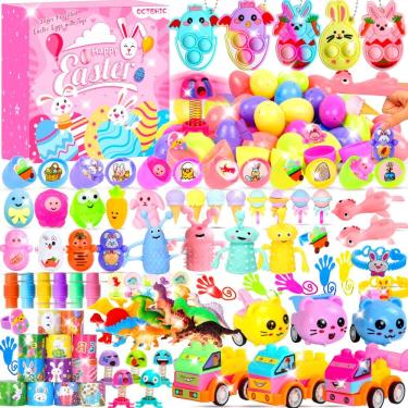 Imagem de 120 unidades de ovos de páscoa de plástico pré-preenchidos em tons pastel com brinquedos variados