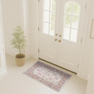 Imagem de Fame Rugs Tapete marrom moderno Oushak 2x3, capacho vintage turco colorido oriental inspirado em antiguidades lavável tapete de área pequena, sala de estar de luxo para quarto (383BB, 2' x 3')