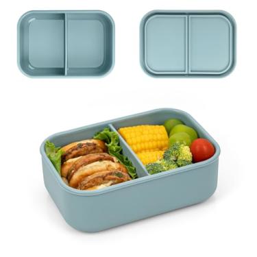 Imagem de Annaklin Marmita Bento De Silicone À Prova Vazamento Para Adultos, Recipiente Almoço Com 2 Compartimentos E Sem Bpa, Próprio Micro-Ondas Lava-Louças, Recipientes Lanches, Armazenamento Alimentos, Es