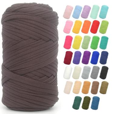 Imagem de Camiseta de 400 g para crochê, marrom café, tecido elástico grosso, fio de crochê para iniciantes, bolsa de tricô à mão, cesta, porta-copos, artesanato faça você mesmo/decoração de casa