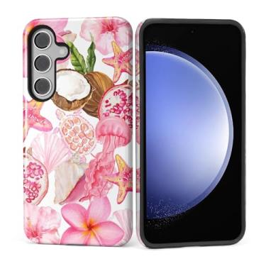 Imagem de Kapadiy Capa para Samsung Galaxy S24 [design de colagem de casca rosa estrela fruta] - proteção dupla híbrida (silicone + policarbonato rígido) à prova de choque, capa protetora para homens e mulheres